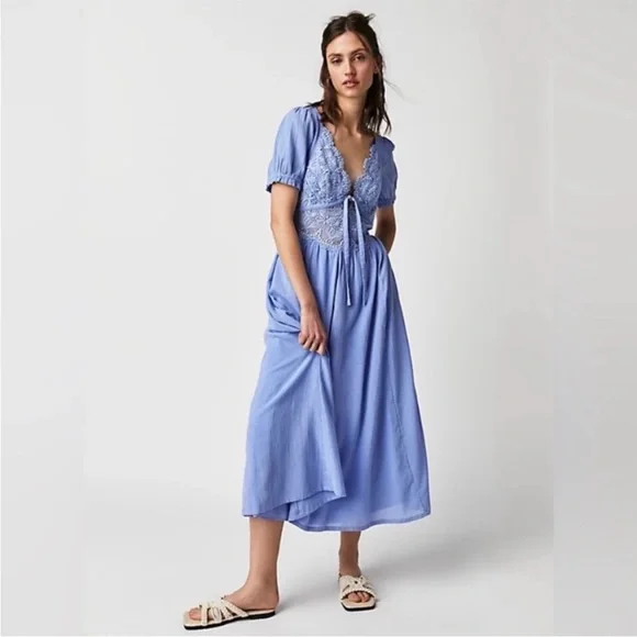 free people all you need is lace dress Free People All You Need Is Lace Midi Dress in Blue